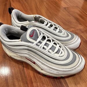 Nike Men’s Air Max 97 White Gray Red Black Solid Low Top Sneakers size 9.5